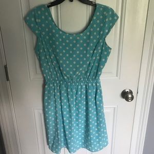 Blue polka dot mini dress